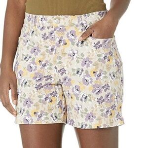 Gloria Vanderbilt Purple and Yellow Floral Bermuda Shorts